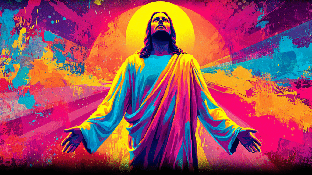 A bold modern art portrait of masculine Jesus Christ in silho f8745dab f970 4eba 880a 563f52c2e005 0