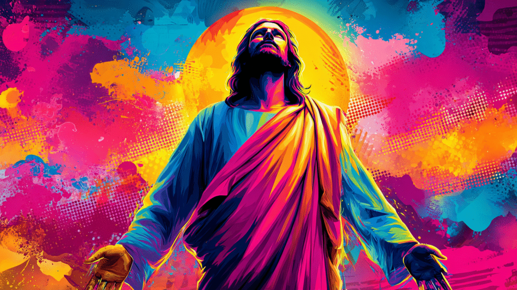 A bold modern art portrait of masculine Jesus Christ in silho f8745dab f970 4eba 880a 563f52c2e005 1