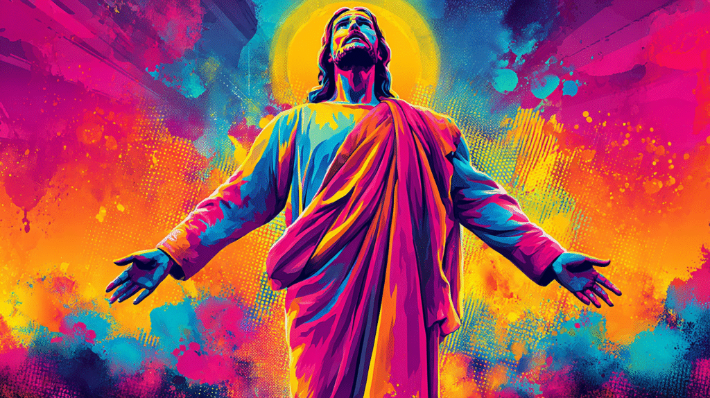 A bold modern art portrait of masculine Jesus Christ in silho f8745dab f970 4eba 880a 563f52c2e005 2