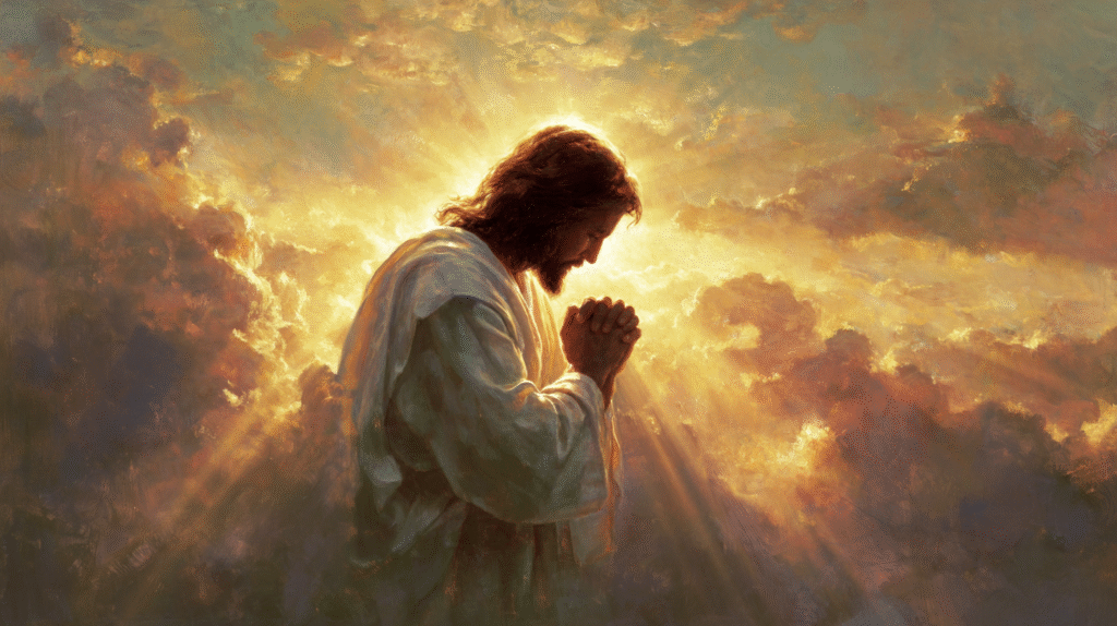 A divine and serene image of Jesus Christ praying with hands 9e11eed2 42fe 4466 a126 761f7ce45e30 0