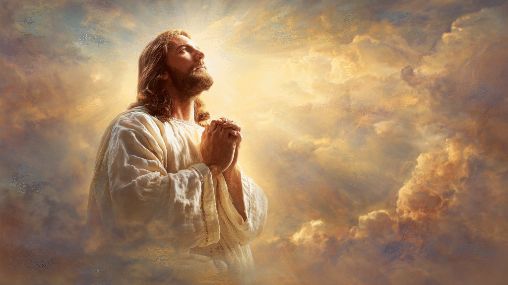 A divine and serene image of Jesus Christ praying with hands 9e11eed2 42fe 4466 a126 761f7ce45e30 1