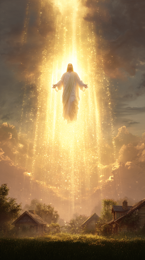 A divine figure of Jesus descending from the sky surrounded b 78318ec1 cbc5 4225 9b7c c39267a74c82 2