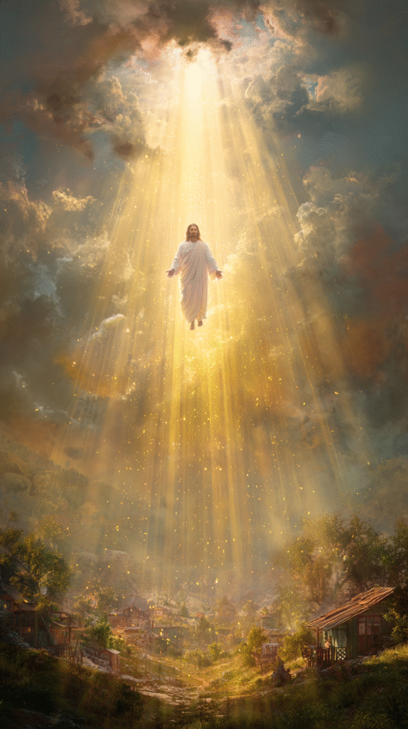 A divine figure of Jesus descending from the sky surrounded b 78318ec1 cbc5 4225 9b7c c39267a74c82 3