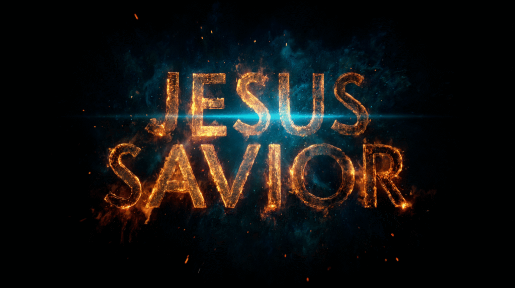 A dramatic movie title screen featuring the word JESUS SAVIOR 8861d893 75dd 4e5d b001 1ccaf950aea6 1