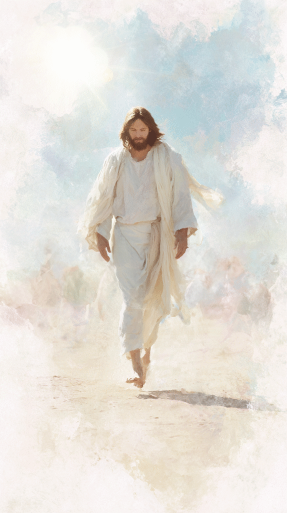 A full body illustration of Jesus walking wearing white robes 12667d7b 7eee 4cd6 b5cc bf8c90d7b4e3 0