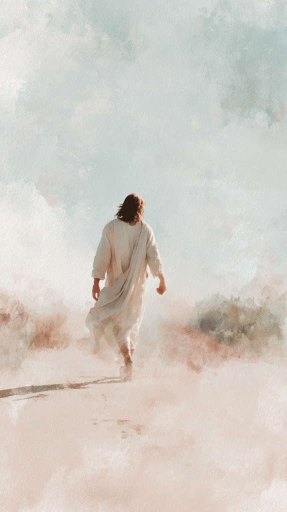 A full body illustration of Jesus walking wearing white robes 12667d7b 7eee 4cd6 b5cc bf8c90d7b4e3 2