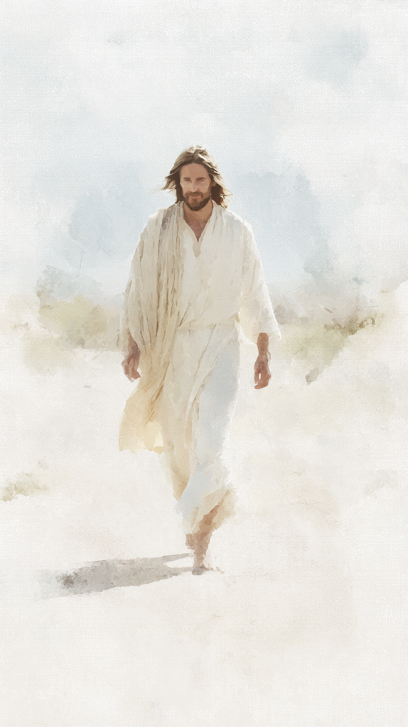 A full body illustration of Jesus walking wearing white robes 12667d7b 7eee 4cd6 b5cc bf8c90d7b4e3 3