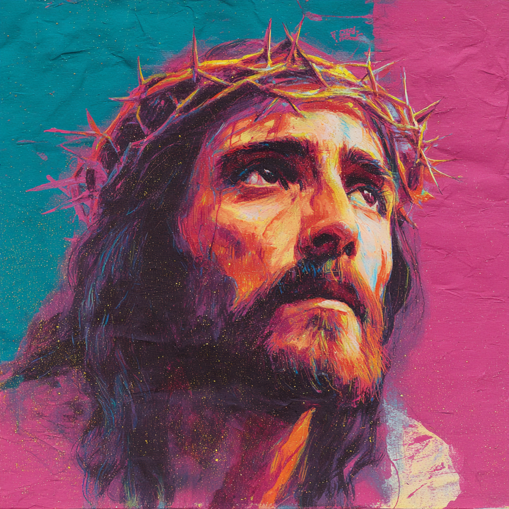 A gouache texture style of a depiction of Jesus he is a warm a1181059 d399 4da3 89d2 6085445a57f2 2