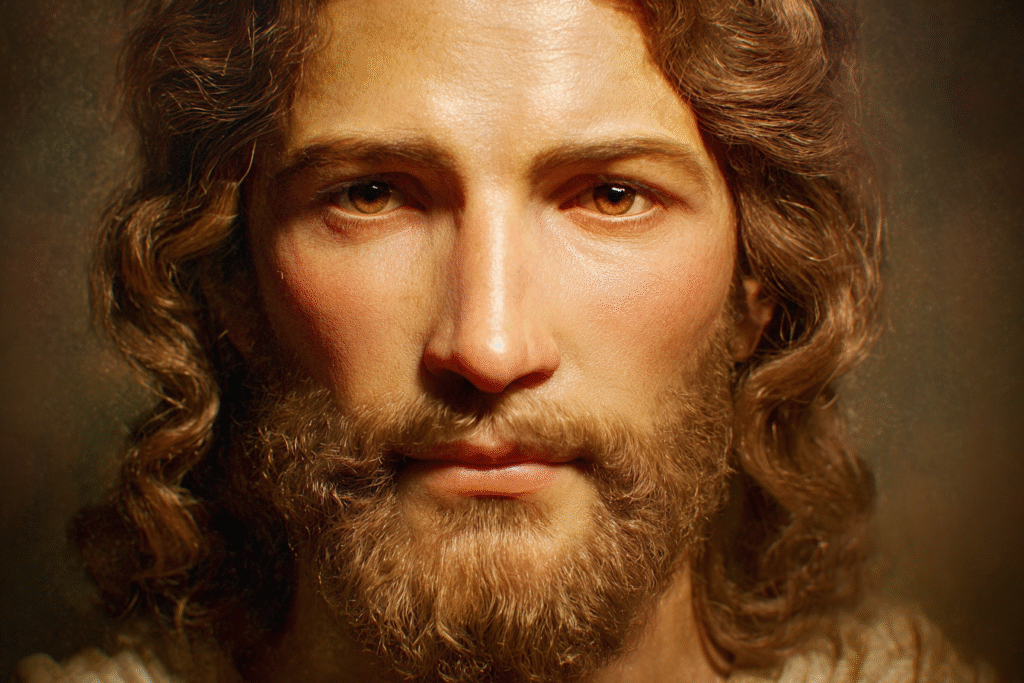 A highly realistic close up portrait of Jesus Christ with lig 9a23f230 4b25 446c a65d b03f90be34f3 1