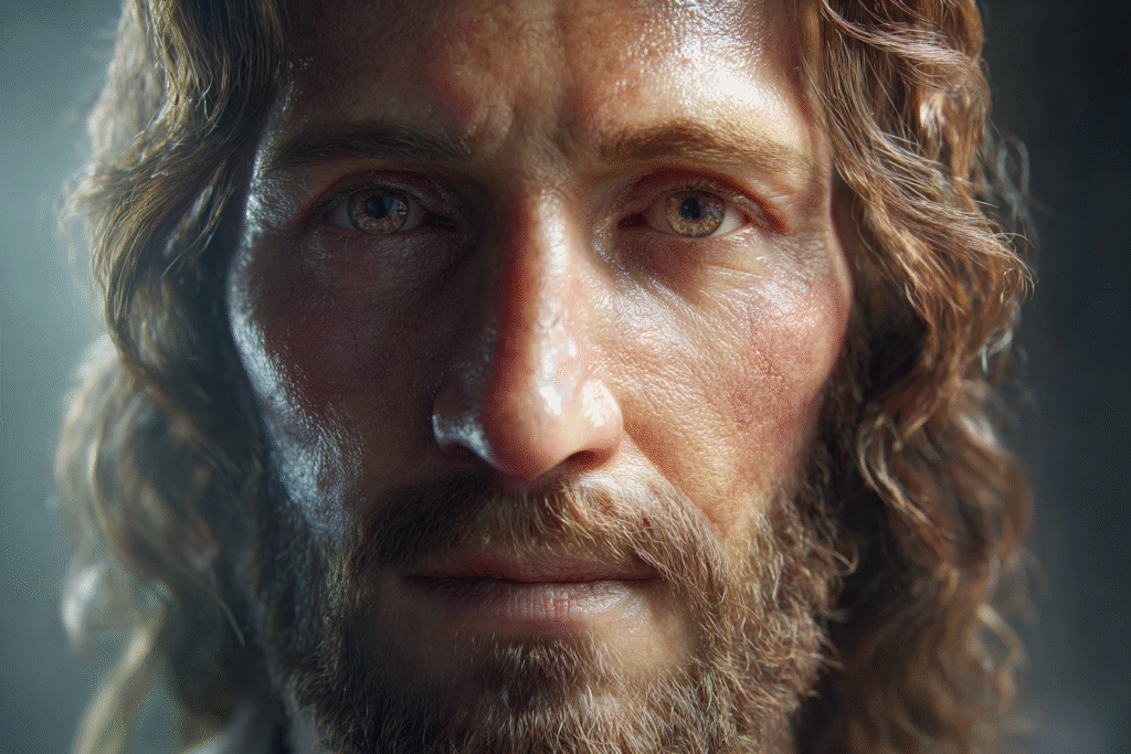 A highly realistic close up portrait of Jesus Christ with lig 9a23f230 4b25 446c a65d b03f90be34f3 2