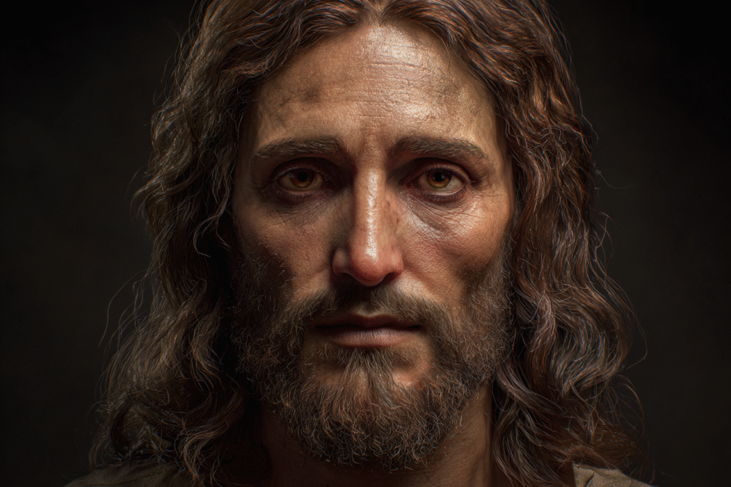 A highly realistic close up portrait of Jesus Christ with lig 9a23f230 4b25 446c a65d b03f90be34f3 3