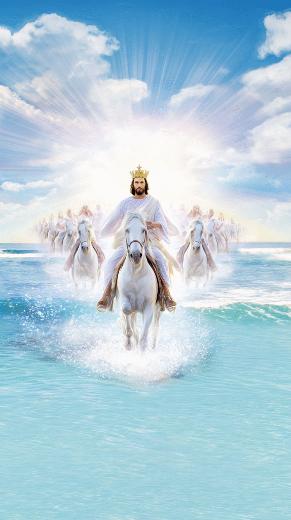 A majestic scene with Lord Jesus riding a white horse positio b6eefa94 940e 4f89 8812 8a9bf1b1e8c1 1
