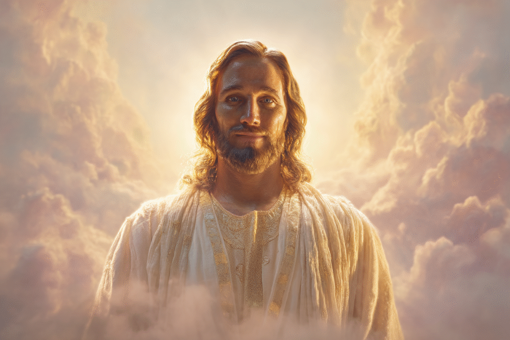 A medium wide shot of the resurrected Jesus Christ radiant wi de93046c 1725 4076 81be 5a9cc7b5eae3 2