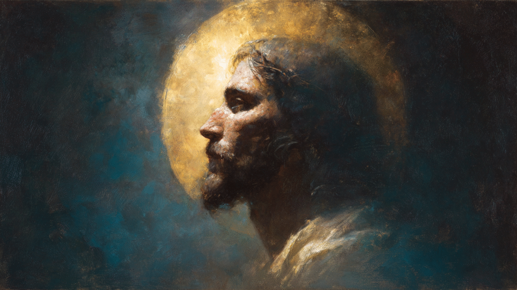 A modern yet sacred portrait of Jesus Christ glowing halo of a7eccb42 0fcc 4779 889f 0f0b5977d5c4 1