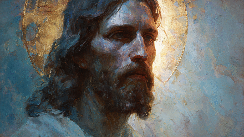A modern yet sacred portrait of Jesus Christ glowing halo of a7eccb42 0fcc 4779 889f 0f0b5977d5c4 2