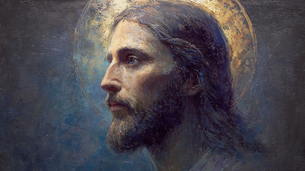 A modern yet sacred portrait of Jesus Christ glowing halo of a7eccb42 0fcc 4779 889f 0f0b5977d5c4 3