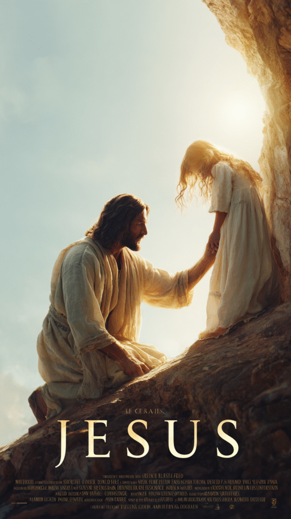 A movie poster for Jesus depicts a front facing view of Jesus d4b346b5 d327 4f8d a48c b11d9962fe18 2