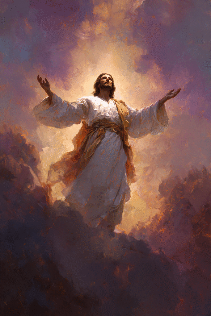 A radiant figure of Jesus Christ stands with arms open glowin f3fefef8 7328 47cb 83c4 fb4f612ce951 0