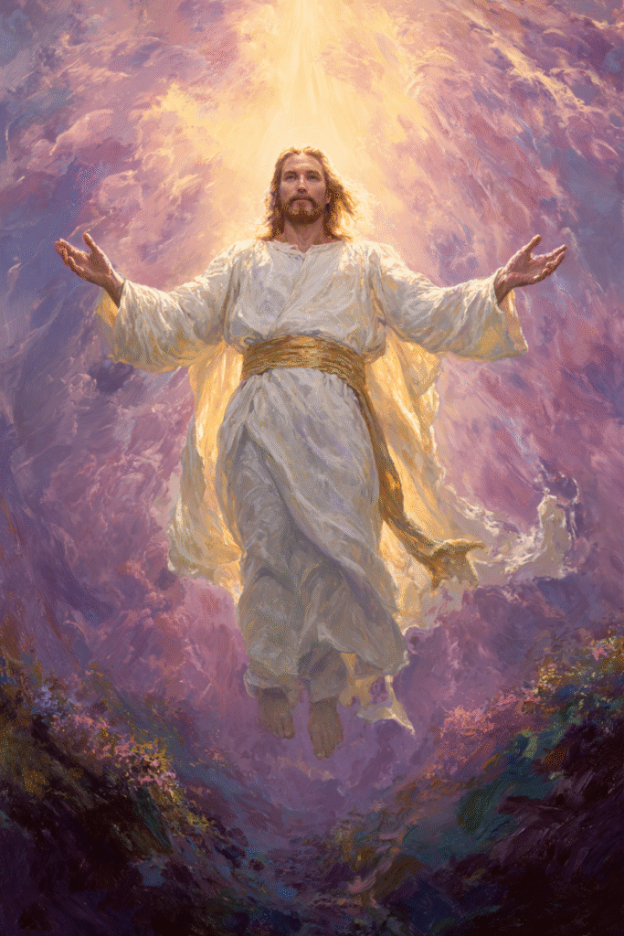 A radiant figure of Jesus Christ stands with arms open glowin f3fefef8 7328 47cb 83c4 fb4f612ce951 1