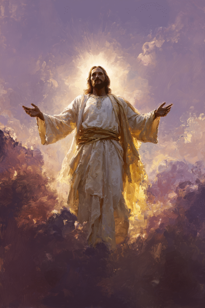 A radiant figure of Jesus Christ stands with arms open glowin f3fefef8 7328 47cb 83c4 fb4f612ce951 2