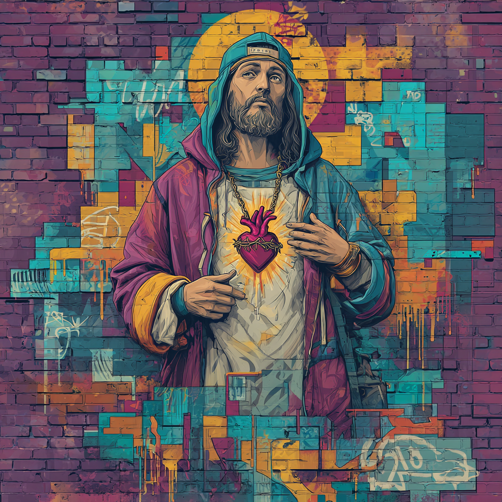 A religiograph of Jesus Christ with an urban style paying hom 20e5607b a7e8 4102 a8bc 48128febc9bd 2