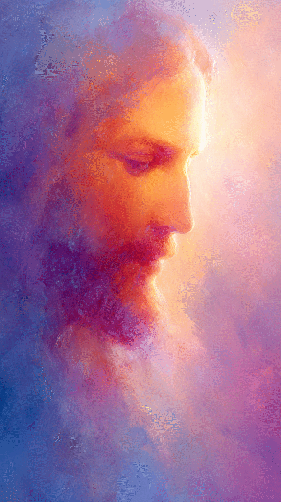 A serene and reverent portrait of Jesus Christ His face illum a4cc4c5a 6db1 4788 a053 6a607bdd36e0 1
