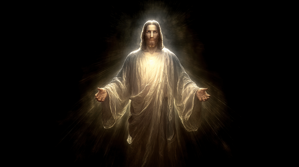 A serene image of Jesus standing and looking directly at the 01a20576 1b01 4e2d 874d 2b3b4d118f88 0
