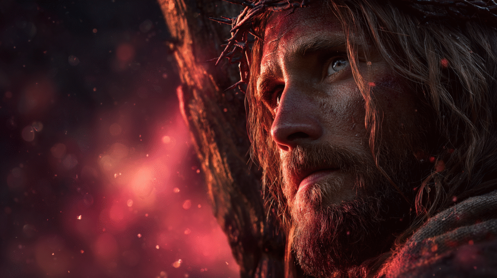 A spiritual photo realistic of Jesus Christ with long flowing 44d86777 44be 4a81 9196 226f4360401d 0