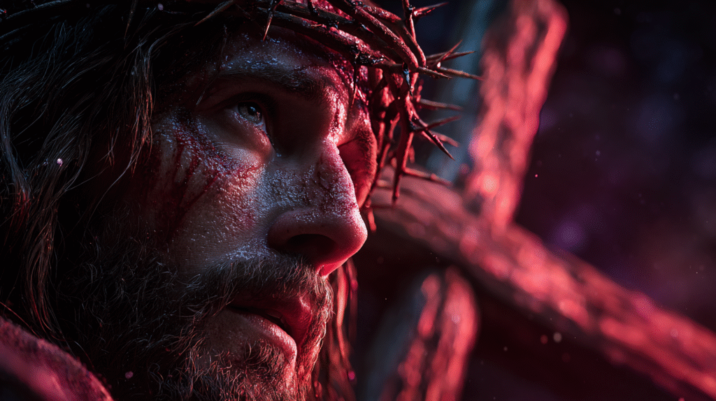 A spiritual photo realistic of Jesus Christ with long flowing 44d86777 44be 4a81 9196 226f4360401d 1