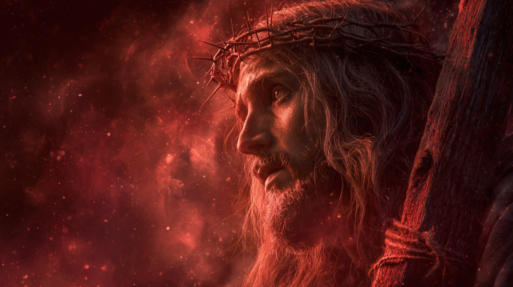 A spiritual photo realistic of Jesus Christ with long flowing 44d86777 44be 4a81 9196 226f4360401d 3