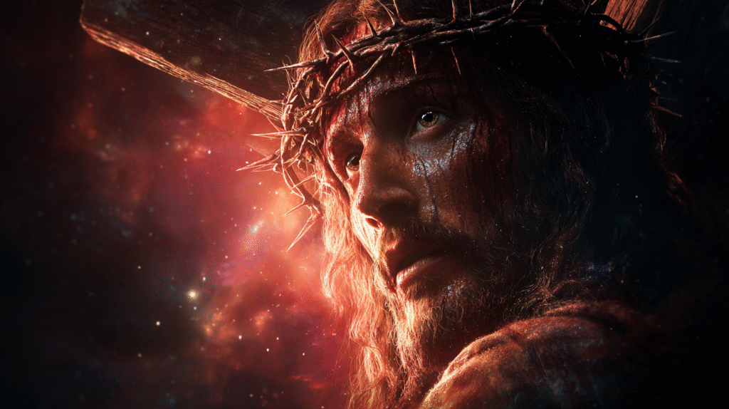 A spiritual photo realistic of Jesus Christ with long flowing b11f2200 8ec7 40e3 be51 a82fa3c7b70a 1