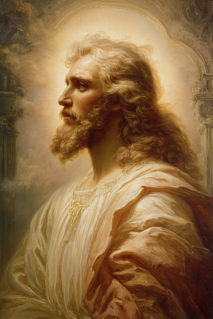 A stylized sacred portrait of Jesus Christ in the fullness of 7530fd27 a291 4093 8bc5 462fd7ed3055 1