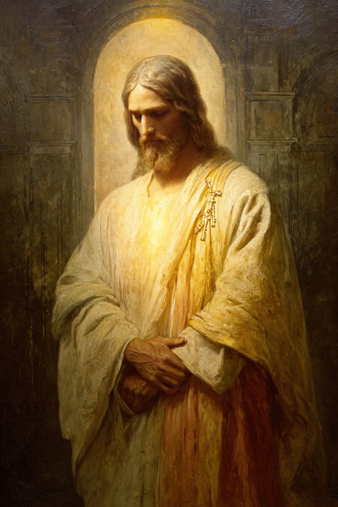 A stylized sacred portrait of Jesus Christ in the fullness of 7530fd27 a291 4093 8bc5 462fd7ed3055 3