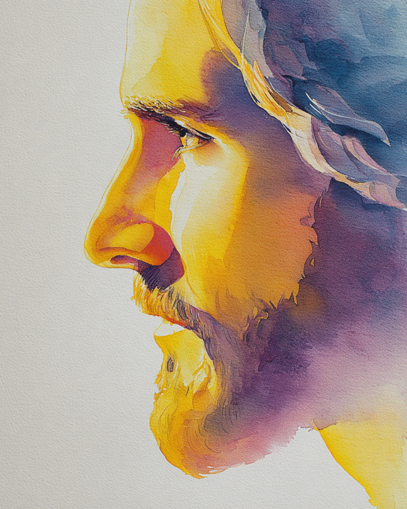 A watercolor painting of Jesus with bright colors and fine de 7a891ef2 34ea 4ee4 9138 d403faa5c2c8 3