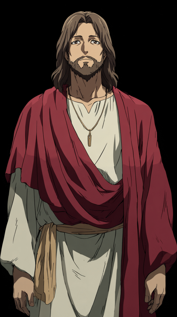 Anime style medium shot portrait of a divine man with calm st 77d8831c a997 4583 a863 94bcf71479b1 2