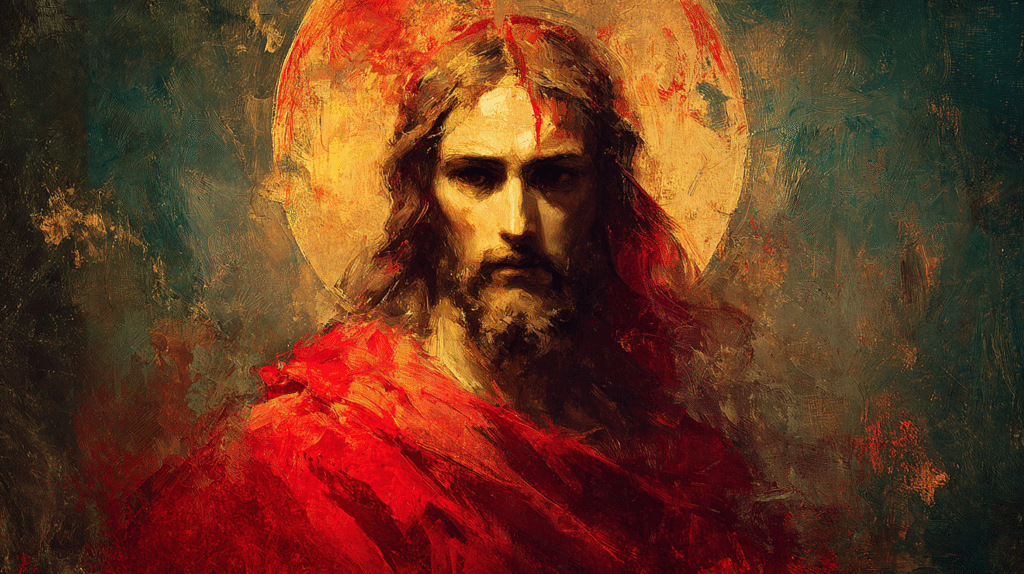 Close up frontal portrait of Jesus with calm divine gaze radi 88443e2a bbaf 4548 9b4d af857821c05b 1