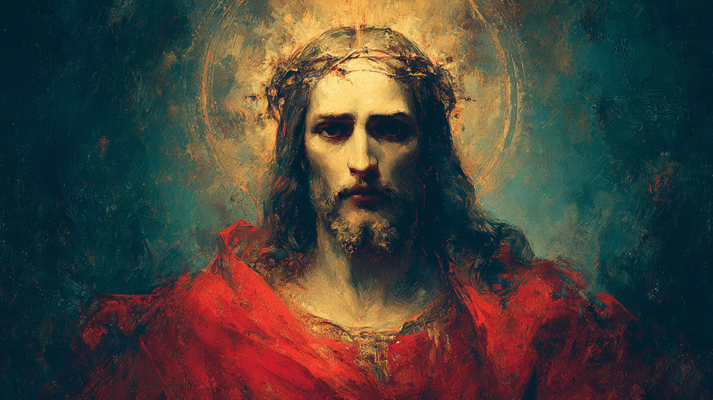 Close up frontal portrait of Jesus with calm divine gaze radi 88443e2a bbaf 4548 9b4d af857821c05b 3
