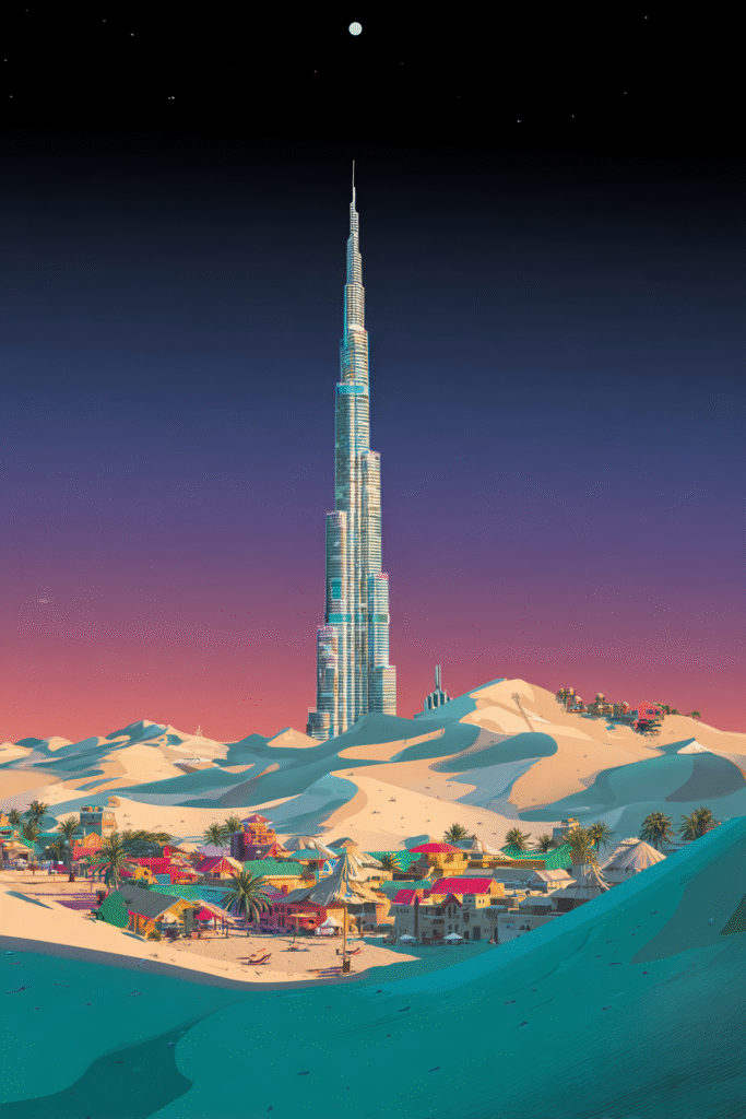 Flat vector illustration of Burj Khalifa isolated on black ba 7637ad08 7817 49a3 99c4 d04f2fb8448d 1