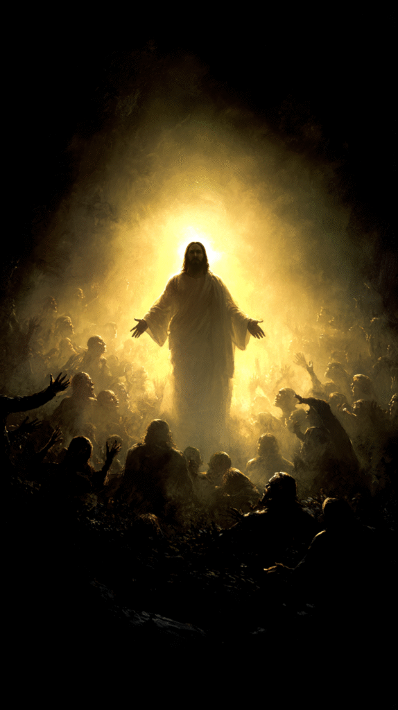 Golden halo around jesus head Jesus standing in a pitch black eb4d9156 da83 4d9b 8b41 0e06605a10c3 2