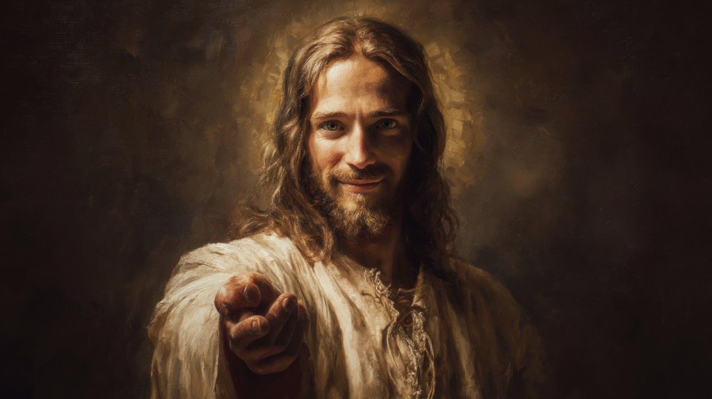 Jesus Christ looking directly at the viewer warm and gentle s 4be1dd9f 305c 44b5 8a5d ad84b5a79377 1