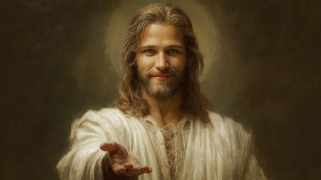 Jesus Christ looking directly at the viewer warm and gentle s 4be1dd9f 305c 44b5 8a5d ad84b5a79377 3