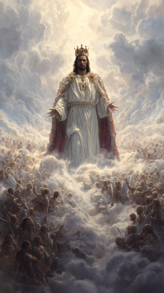 Jesus Christ middle eastern with black hair standing in heave 23789d07 878f 4084 b511 29bc029d83f6 2