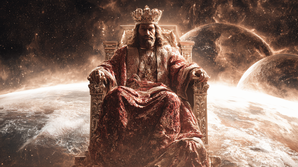 Jesus Christ seated on the throne of God the earth behind him ede85267 8e6f 437a 91b3 7198941a7ba3 3