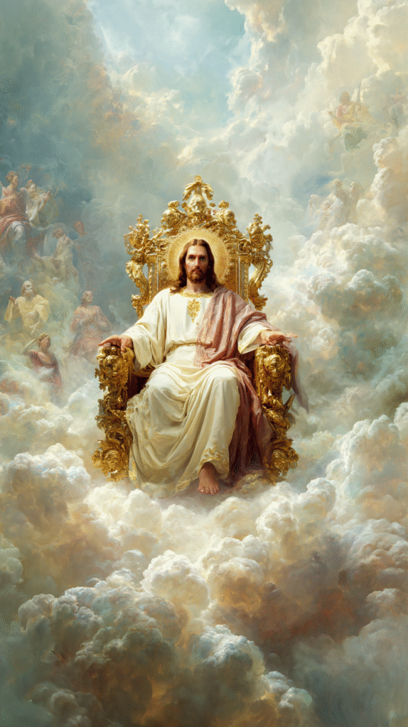 Jesus Christ sitting on a golden chair amidst the clouds of h bf7ffb4e a0a7 4cac bd08 82765a12feb2 0