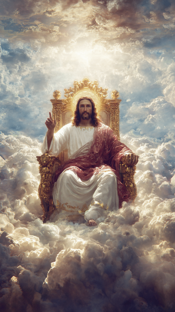 Jesus Christ sitting on a golden chair amidst the clouds of h bf7ffb4e a0a7 4cac bd08 82765a12feb2 2
