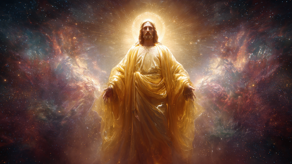 Jesus Christ standing in front of a majestic cosmic backgroun 4569ea54 8287 444e 9f48 4f24c910ce94 2