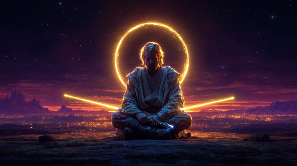 Jesus as a Jedi seated cross legged on desert stone lightsabe 20b94f21 1e68 4860 9d14 93ac361a31cd 2