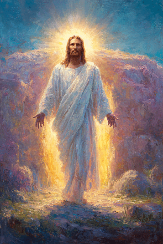 Jesus resurrected standing in glowing sunrise mist impression c8b6aa94 a423 4d07 9120 f470b8cca76b 2