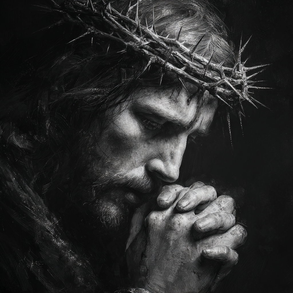 Jesus wearing a simple crown of thorns prayer hands in the st 7afd97f6 a9b1 4834 ae88 75c8bf32db41 0