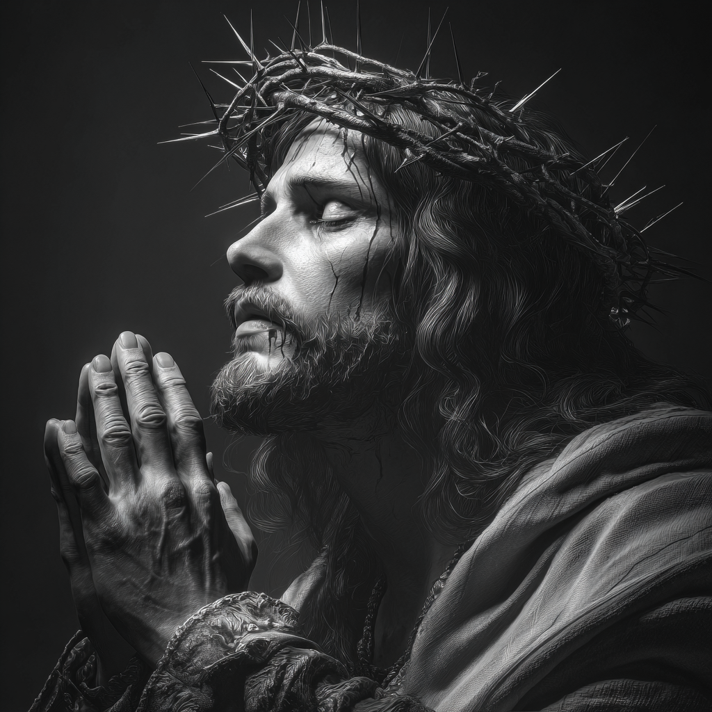 Jesus wearing a simple crown of thorns prayer hands in the st 7afd97f6 a9b1 4834 ae88 75c8bf32db41 1